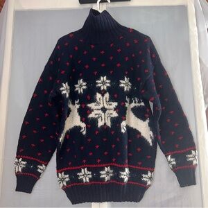 Studio Hand Knit Mohair Reindeer Snowflake Cozy Nordic Christmas Sweater Large
